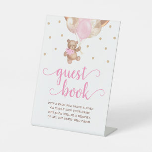 Signe De Table Ours En Teddy Rose Et Or Livre D'Invité Signal De