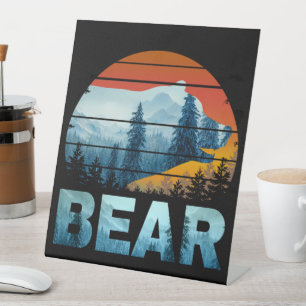 SIGNE DE TABLE OURS VINTAGE NATURE SAUVAGE FORET COUCHER DE SOLEI