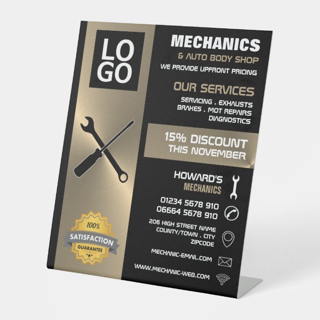 Signe De Table Outils mécaniques, Auto-mécanique/réparations Publ (Recto)