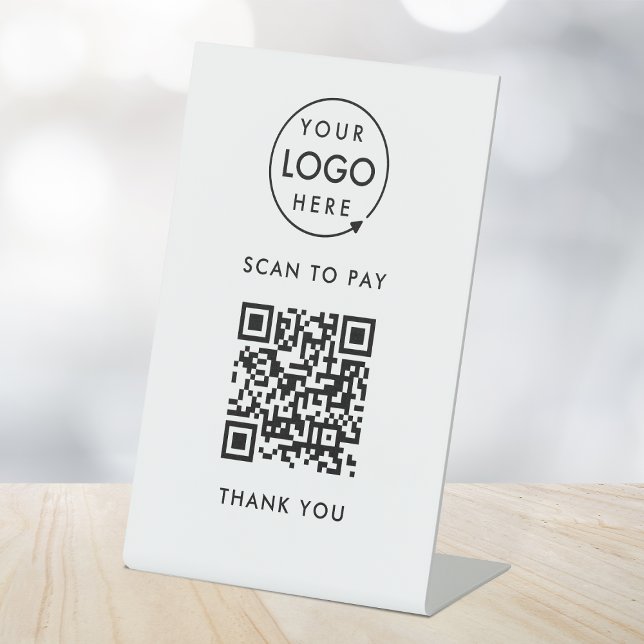 Signe De Table Paiement de code QR | Analyse sans contact du logo (Interactive "scan to pay” QR code cash wrap table signs for electronic payment transactions.)