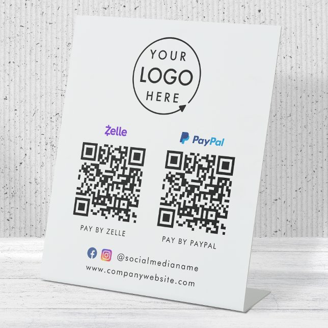 Signe De Table Paiement de code QR | Logo d'analyse Paypal Zelle  (Créateur téléchargé)