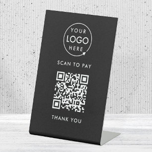 Signe De Table Paiement de code QR Logo noir sans contact