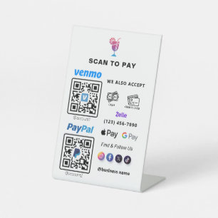 Signe De Table Paiement de code QR multiple Balayage blanc pour