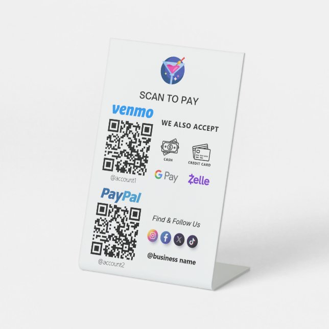 Signe De Table Paiement de code QR multiple | Balayage blanc pour (Recto)