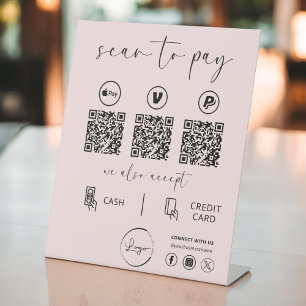 Signe De Table Paiement de code QR rose - Analyser pour payer Log