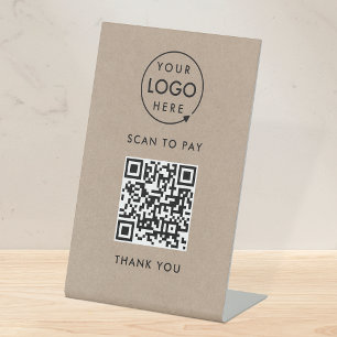 Signe De Table Paiement de code QR Rustic Kraft Logo Scan to Pa