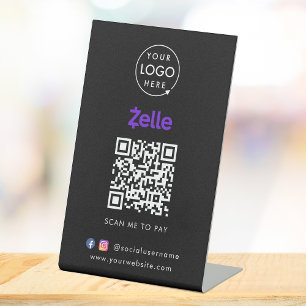 Signe De Table Paiement de code QR Zelle   Analyse noire pour pay