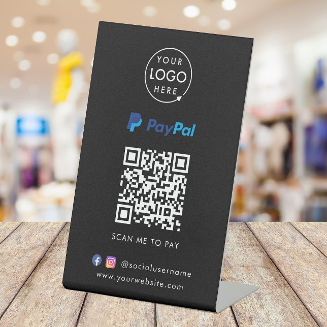 Signe De Table Paiement du code QR Paypal | Numériser pour payer  (Interactive "scan to pay” QR code cash wrap table signage for collecting digital payment by Paypal.)