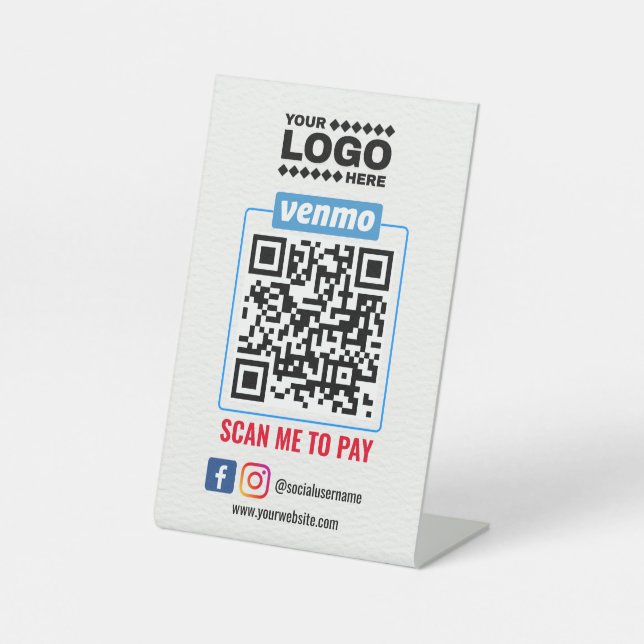 Signe De Table Paiement du code QR Venmo | Analyse de la masse po (Recto)