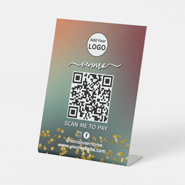 Signe De Table Paiement du code QR Venmo | Analyser pour payer le (Recto)