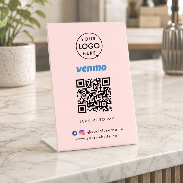 Signe De Table Paiement du code QR Venmo | Analyser pour payer le (Interactive "scan to pay” QR code cash wrap table signage for collecting digital payment by Venmo.)