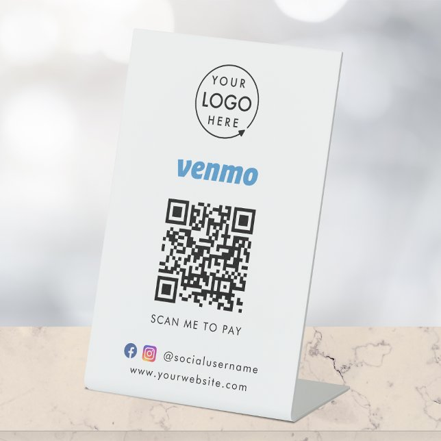 Signe De Table Paiement du code QR Venmo | Analyser pour payer le (Interactive "scan to pay” QR code cash wrap table signage for collecting digital payment by Venmo.)