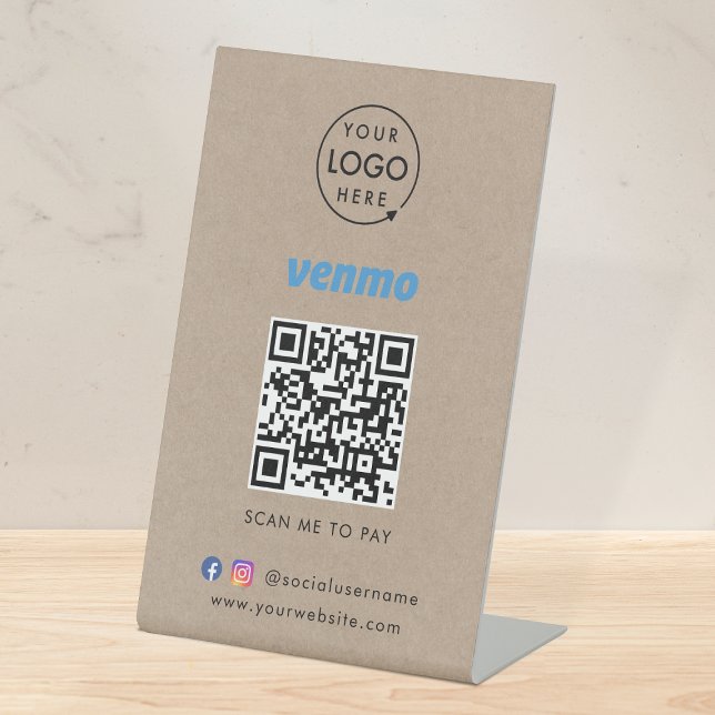 Signe De Table Paiement du code QR Venmo | Rustic Kraft Business  (Créateur téléchargé)