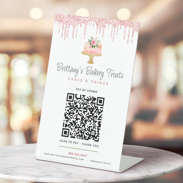 Signe De Table Paiement ici Code QR Rose Fard à Cake Boulangerie  (Créateur téléchargé)