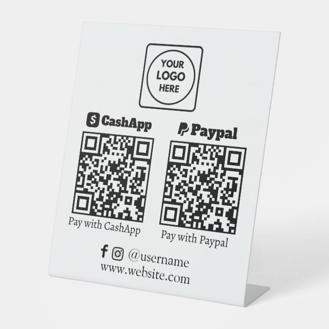 Signe De Table Paiement par code QR | CashApp PayPal Logo personn (Recto)