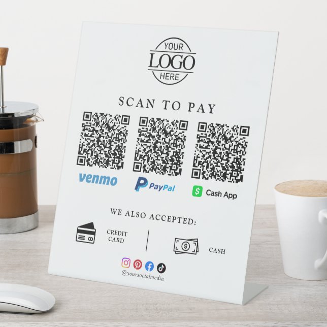 Signe De Table Paiement par code QR du logo de l'entreprise Scan  (In SItu)