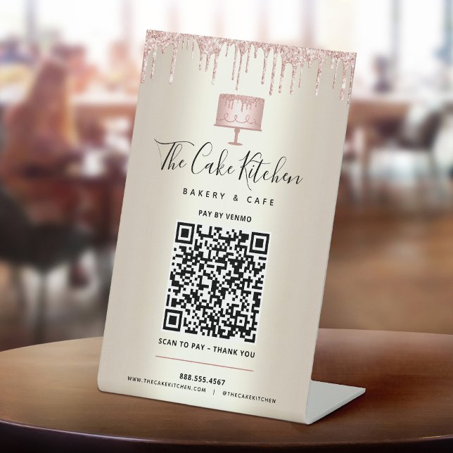 Signe De Table Paiement par Code QR Ici Boulangerie Gâteau Rose P (Créateur téléchargé)