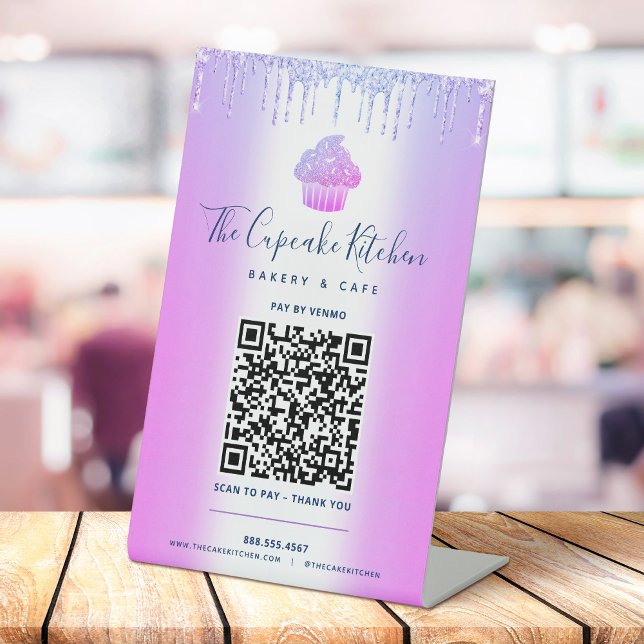 Signe De Table Paiement par Code QR Ici Cupcake Violet Brillant B (Créateur téléchargé)