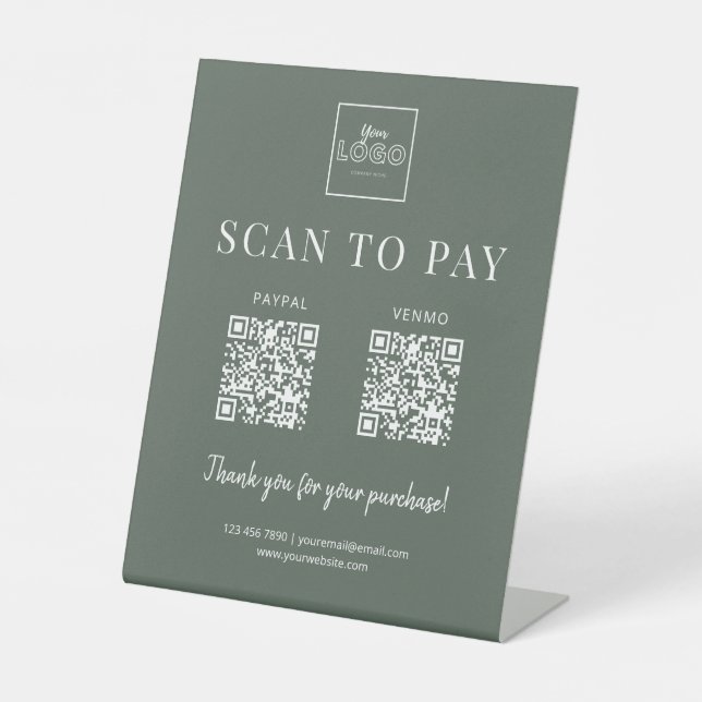 Signe De Table Paiement par Code QR Logo Scan Vert Uni Moderne (Recto)