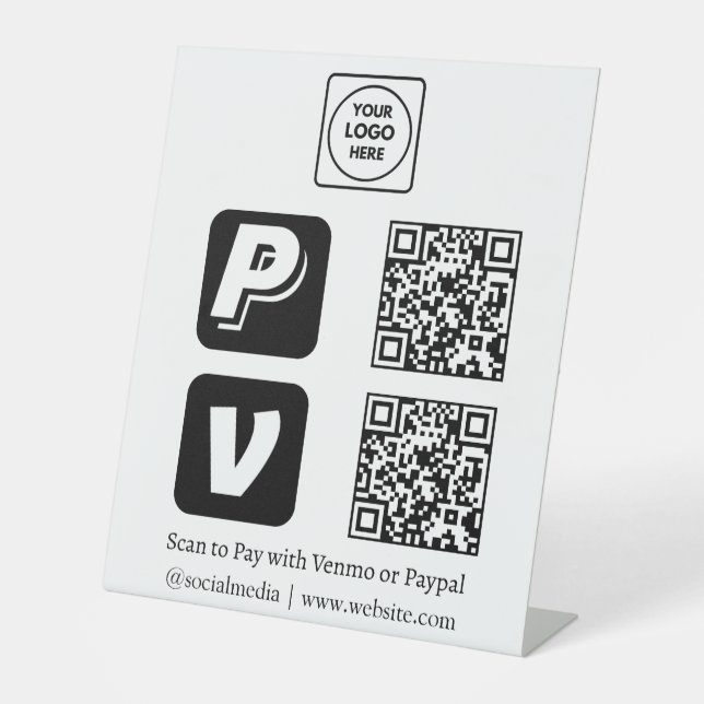 Signe De Table Paiement par code QR | Logo Venmo PayPal Scan-to-P (Recto)