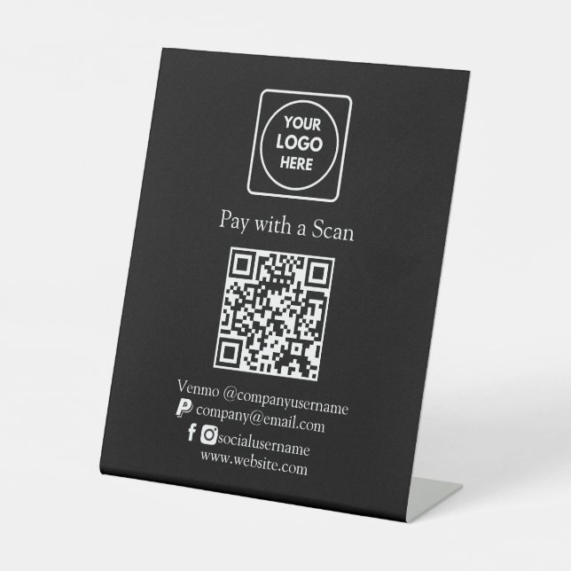 Signe De Table Paiement par code QR noir | Paiement professionnel (Recto)