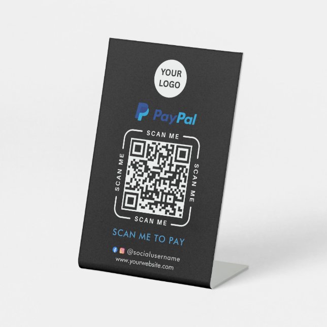 Signe De Table Paiement par code QR Paypal | Scannez pour payer l (Recto)