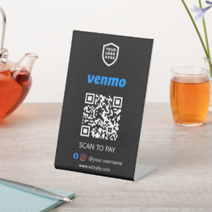 Signe De Table Paiement par code QR Venmo Black Scan to Pay