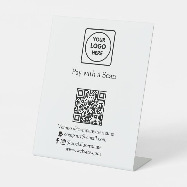 Signe De Table Paiement par code QR | Zelle personnalisé PayPal B (Recto)