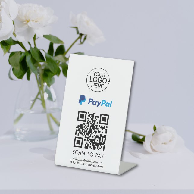 Signe De Table Paiement sans contact PayPal QR Code Ajouter un lo (PayPal QR Code Contactless Payment Add Logo Pedestal Sign)