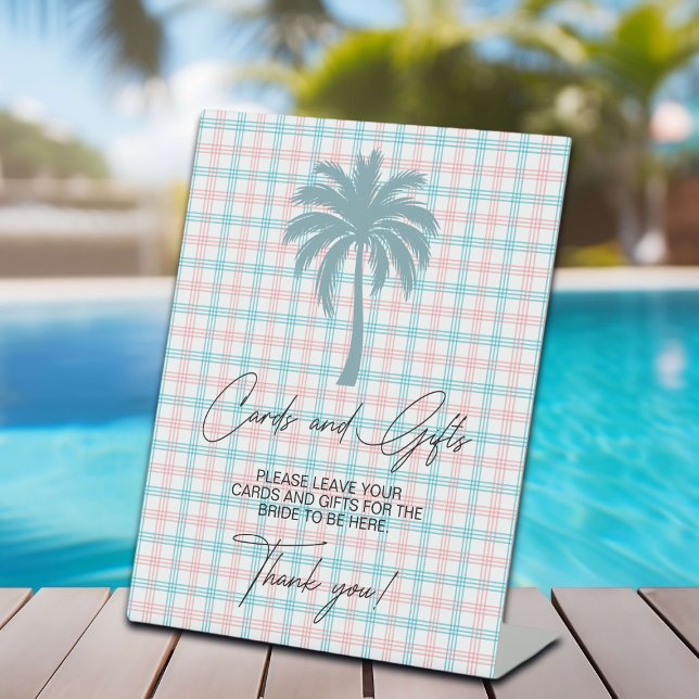 Signe De Table Palm Tree Azure Rose À damiers Cartes & Cadeaux (Créateur téléchargé)