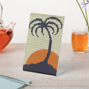 Signe De Table Palm Tree Tropical Sundown Designer Crochet Impres