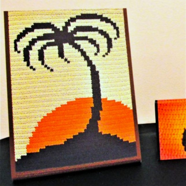 Signe De Table Palm Tree Tropical Sunset Designer Crochet Imprime (Créateur téléchargé)