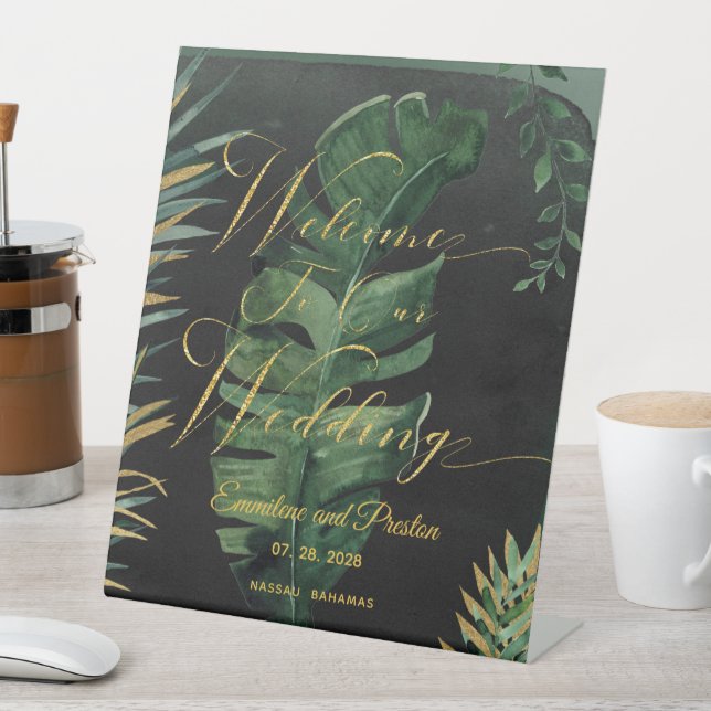 Signe De Table Palm Tropical Bienvenue À Notre Mariage (In SItu)
