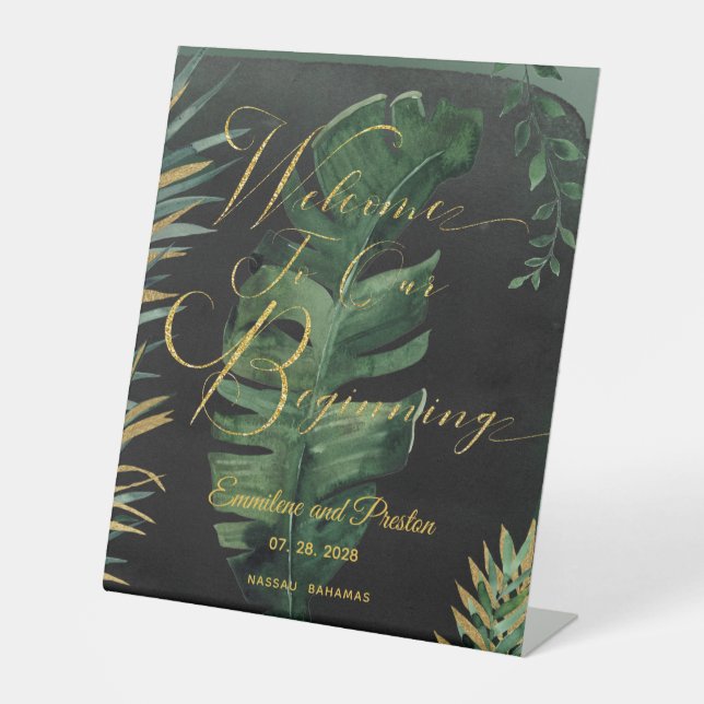 Signe De Table Palmier Tropical Bienvenue À Notre Début (Recto)