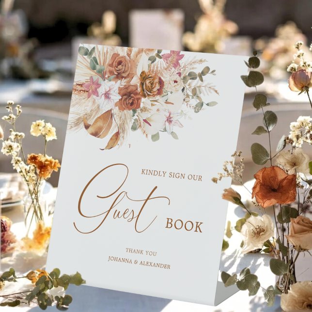 Signe De Table Pampas Terracotta Boho Floral Guest Book Sign (Créateur téléchargé)