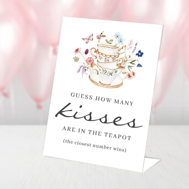 Signe De Table Pancake aux baisers de Kisses (Guess How Many Kisses Floral Tea Party Sign by Painted Paperie)