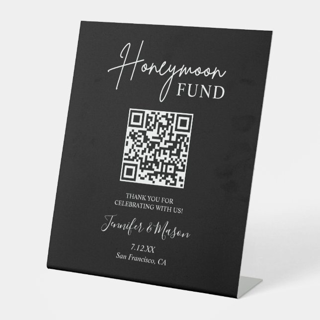 Signe De Table Pancarte Cadeau de Lune de Miel, Code QR Vœu Lune  (Recto)