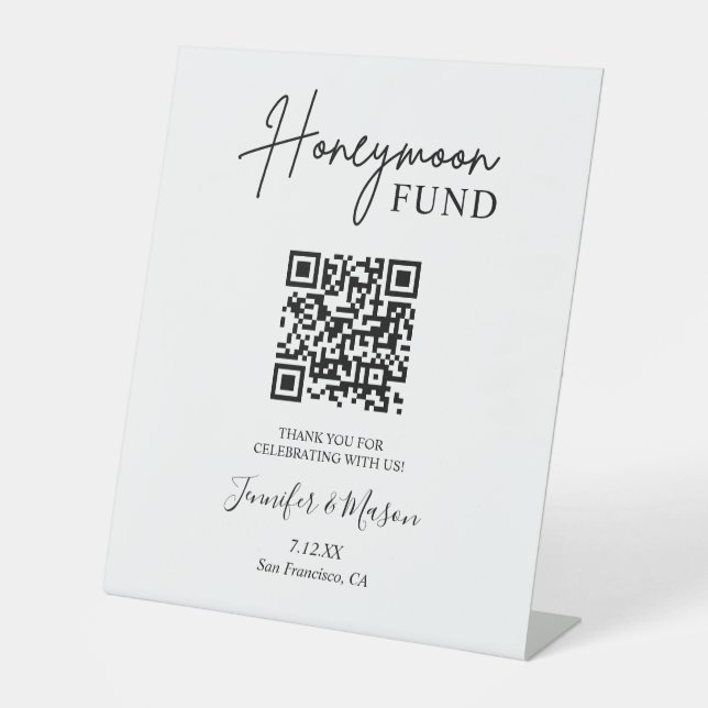 Signe De Table Pancarte Cadeau de Lune de Miel, Code QR Vœux de L (Recto)