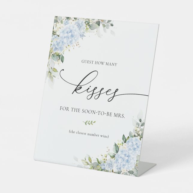 Signe De Table Pancarte Combien de baisers Fleurs d'Hydrangea Ble (Recto)