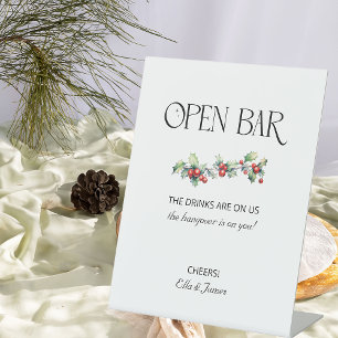 Signe De Table Pancarte de bar ouvert pour mariage d'hiver avec h