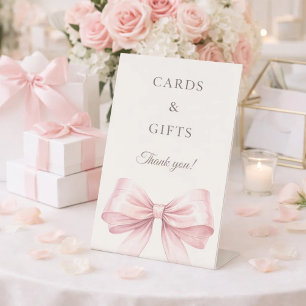 Signe De Table Pancarte de cartes et cadeaux ruban rose ivory