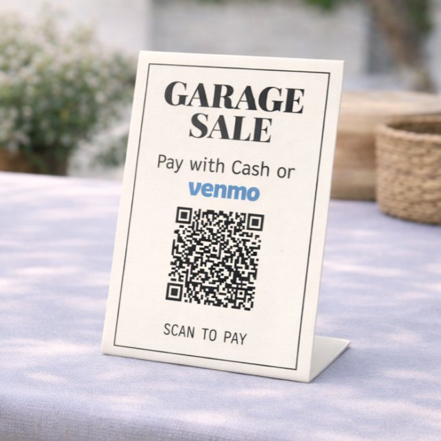 Signe De Table Pancarte de code QR pour vente de garage | Paiemen (Make checkout fast, easy, and convenient at your garage sale.)