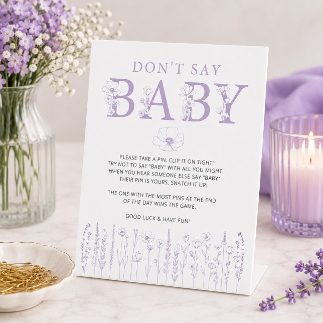 Signe De Table Pancarte de jeu Ne dites pas Bébé Fleur sauvage de (Fun Baby Shower Game Tabletop Sign)