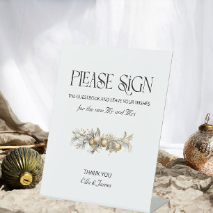 Signe De Table Pancarte de livre d'or de mariage de Noël avec gui