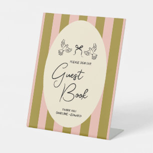 Signe De Table Pancarte de livre d'or de mariage rayée rose et ve