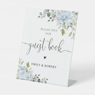Signe De Table Pancarte de livre d'or floral eucalyptus bleu pous