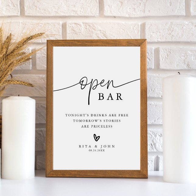 Signe De Table Pancarte de mariage à bar ouvert avec écriture de  (Créateur téléchargé)
