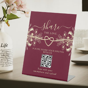 Signe De Table Pancarte de piédestal de code QR de mariage Partag