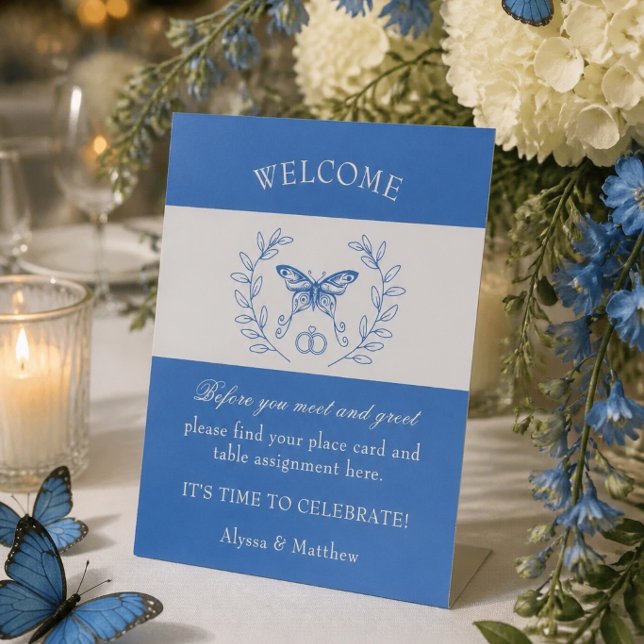 Signe De Table Pancarte de table de mariage papillon bleu (Créateur téléchargé)