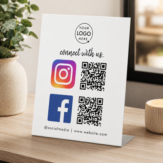 Signe De Table Pancarte de table pour les médias sociaux | QR Ins (Connect with us QR code tabletop signs to promote your social media - Instagram, Facebook & more!)